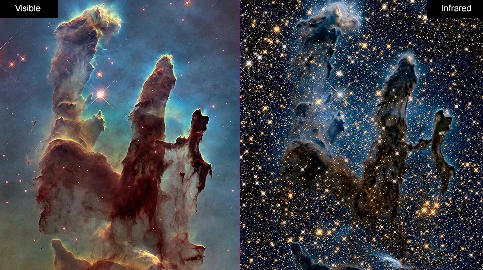 Eagle Nebula showing visible and infrared