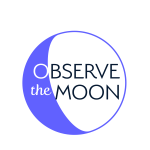 A simple two-color illustration of a gibbous Moon containing the words "Observe the Moon."