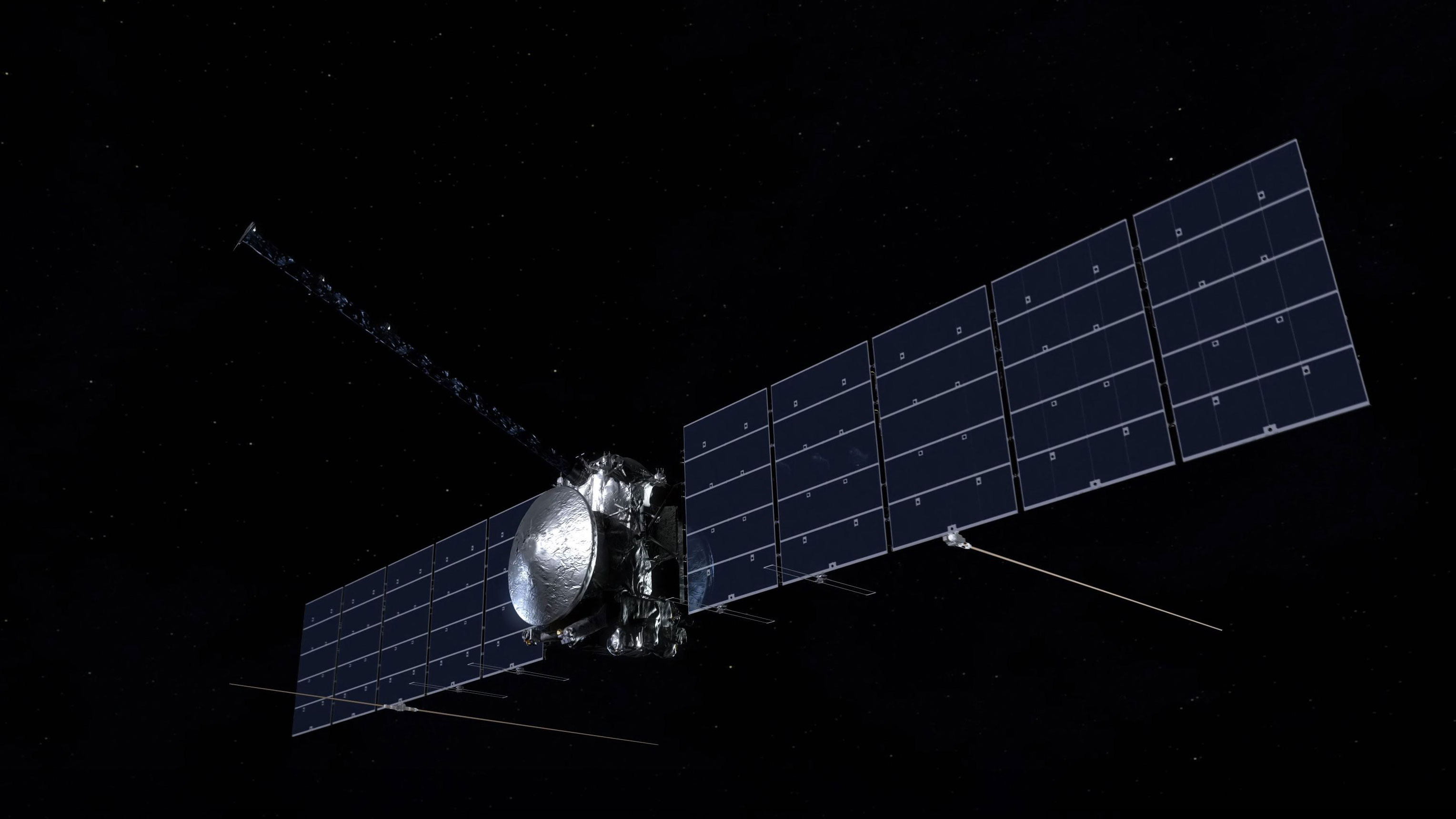 A screengrab from an animation showing Europa Clipper in space.